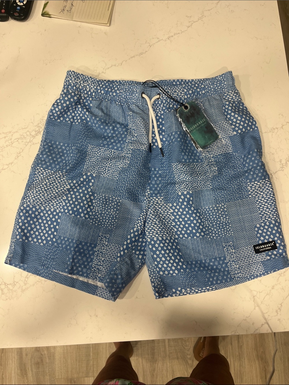 NWT Islandhaze Men’s  Light Blue Patchwork Swim Trunks! Size XXL/38